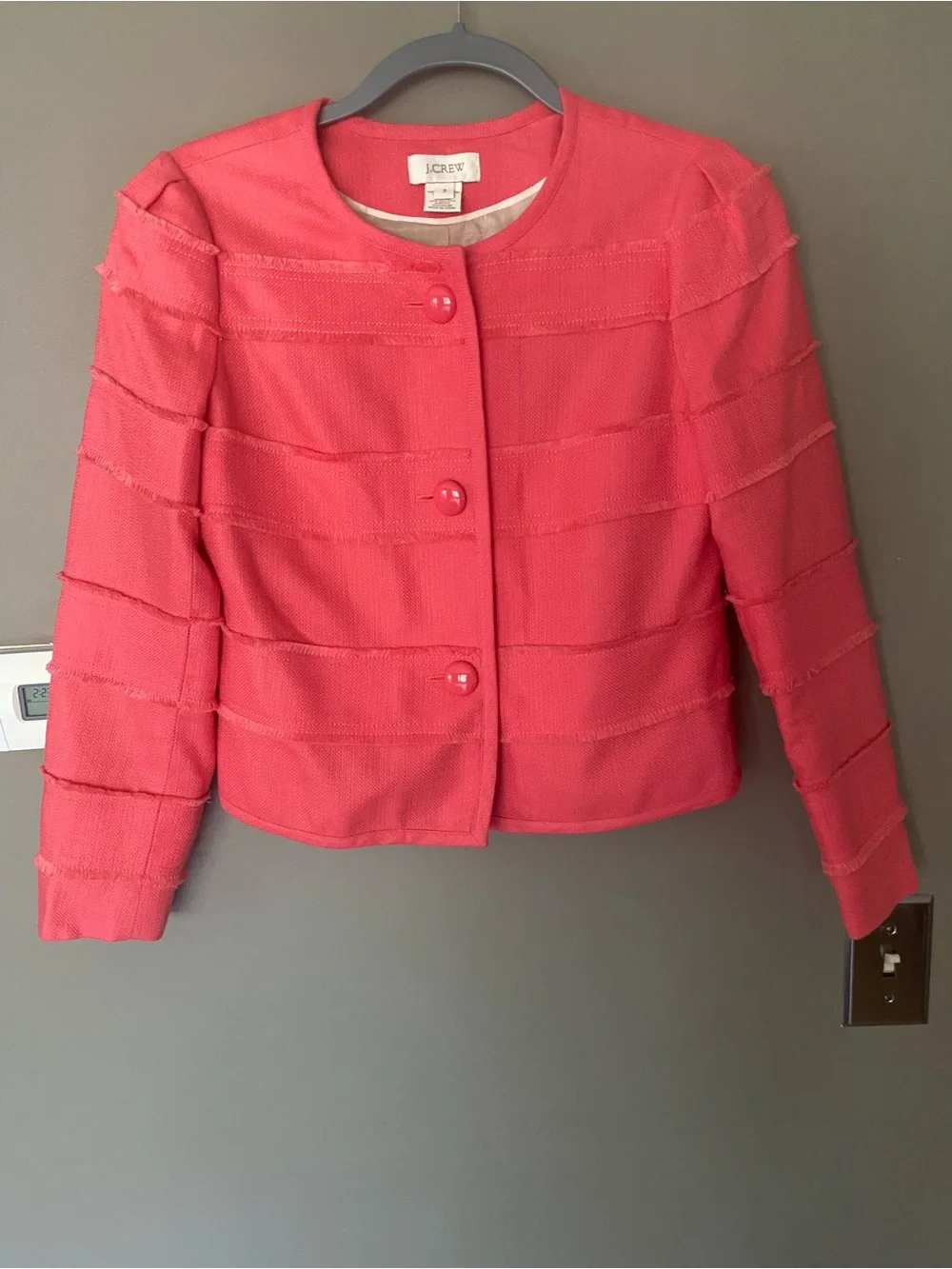 J. CREW Cropped Fray Blazer Jacket Vibrant Coral Pink Size 2